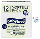 babylove Vorteils Pack Feuchttücher sensitive, 12 x 80 Stück, 960 Stück mandel-extrakt parfümfrei + SHOPPER BAG