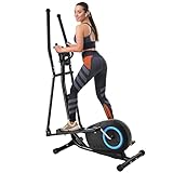 Crosstrainer für zuhause,Ellipsentrainer,Heimtrainer,7 Modi, 8 magnetische Widerstandsstufen, mit Pulsmesser und Wasserhalter, rutschfeste Pedale, elektronisches LED-Display, geräuscharmer Antrieb