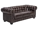 Woodkings® Chesterfield Sofa 3-Sitzer Vintage Echtleder Couch Bürosofa Polstermöbel 3 Sitzer antik Designsofa Federkern Unikat Herrenzimmer englisches Leder Stilsofa Clubsofa (antik braun)