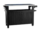 Keter BBQ Beistelltisch Unity XL, Abmessungen 134x51.7x89.6cm, Graphitgrau, wetterfest, Arbeitsplatte aus Edelstahl, Outdoor Sideboard, perfekt auch für das Winter Barbecue