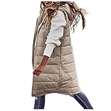 Generic Daunenweste Damen Lang Winterjacke Daunenjacke Warm Weste Jacke mit Kapuze Steppjacke Wintermantel Casual Daunenmantel