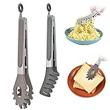 Bncxdc nudelzange silikon, grillzange edelstahl, 2 Stück Grillzangen-Set, hitzebeständiger Edelstahl Spaghettilöffel Server Nudellöffel Servierzange für Küche Kochen Backwerkzeuge (Grau)