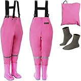 smartpeas wasserdichte Wathose für Kinder mit Gummi-Stiefel pink Größe 28/29 – ideale Anglerhose/Watthose für Kinder +Plus: 1x Socken