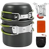 Shayson Mini Camping Kochgeschirr Camping Topf mit Gaskocher, 1-4 Personen Tragbar Kleiner Camping Kochgeschirr Töpfe, Cookware Set für Outdoor Kochen