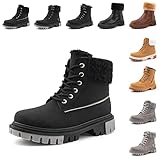 Winterschuhe Damen Winterstiefel Stiefeletten Damen Schuhe Winter Gefütterte Schneestiefel Winter Boots Frauen Stiefel Warm Schnürboots Absatz 2 Schwarz Größe 39