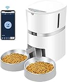 WellToBe Smart Futterautomat Katze & Hund, WiFi Automatischer Futterspender für 2 Katze, Pet Feeder mit Timer , Ton-Aufnahmefunktion, App-Steuerung, Portion Steuerung, zu 6 Mahlzeiten am Tag