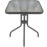 Multistore 2002 Bistrotisch Balkontisch Glastisch 60x60cm Beistelltisch Gartentisch mit Glasplatte - Anthrazit