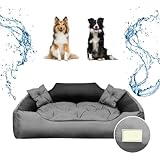 Black Lion personalisierbares Hundebett Grosse Hunde waschbar 115x95x20cm, Hundebett mittelgroße Hunde, Hundebett XXL + 2 Hundekissen wasserdicht, Hundeschlafplatz, Hundebetten, Hundezubehör, Grau