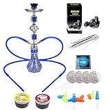 RMAN® Shisha Set 2 Schläuche Blau Wasserpfeife Komplettset 55cm inkl. Naturkohle Kokosnuss Shisha Kohle 1KG,Shisha Tabak und Kohlezange