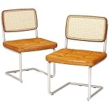 Esszimmerstühle 2 Stücke Mit Metallrahmen Rattan, Geflochtene Rattan-stühle Für Den Innenbereich, Patio Esszimmerstühle, Freischwinger Besucherstuhl. (Orange)