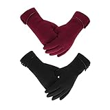 LAMA 2 Paar Damen Winter Handschuhe Touchscreen Handschuhe Warmer Plüsch Handschuh Gefüttert Winddicht Handschuhe Dicke Winterhandschuhe für Frauen Damen und Mädchen Schwarz + Rot