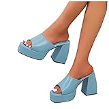 LLDG Damen Sandalen Plateau Sandaletten Chunky High Heel Elegant Keilsandalen Vintage Wedge Pantoletten Vintage Blockabsatz Offene Zehen Sandalen Sommerschuhe Peep Toe Pump Slipper Flip Flops