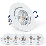 URing LED Einbaustrahler Dimmbar Schwenkbar Flach, LED Spot inkl wechselbarem 230V 5W 650LM warmweiß 3000K LED Modul, bohrloch 68mm - 75mm, Rund Deckenspots für Wohnzimmer, Badezimmer, Büro, 6 Stück