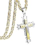 CASSIECA Kreuz Kette Herren Edelstahl Byzantinische Ketten Kreuz Anhänger für Jungs Herren Kreuz Halskette für Herren Jesus Kreuz Kette mit Königskette Gold 61cm