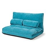 GOPLUS Bodensofa mit 2 Kissen, 3 in 1 Sofabett & Liege & Sofa mit 6 stufig Verstellbarer Rückenlehne, 178 x 108 x 10cm Klappsofa mit Schlaffunktion, Schlafsofa für Wohnzimmer Schlafzimmer (Blau)