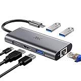 YXwin USB C Hub, 6 in 1 Type C USB C Adapter mit 4K HDMI 1000M Gigabit Ethernet RJ45, Typ C Stromversorgung, 3 USB 3.0 Anschlüsse für MacBook Pro/Air, Samsung S9 S10, Huawei und Anderen USB C Geräte