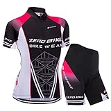 Damen Atmungsaktiv Schnelltrocknend Fahrradtrikot Set, Outdoor Kurzarm Radsport-Shirt + 3D Gel Gepolsterte Kurze Hose Fahrradhose (Schwarzes Netz, M)