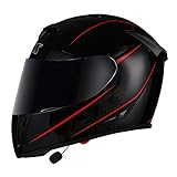 ECE-zertifizierter Anti-Fog-Doppelvisier-Bluetooth-Klapphelm für Motorrad-Lokomotiven für Mofa Crash Moped Bobber Chopper Cruiser-Rennmütze D,XXL