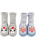 Adorel Baby Hüttenschuhe Gefüttert Socken Anti-Rutsch 2 Paar Fuchs & Panda 22-23 (Herstellergröße 14)