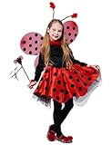 IKALI Mädchen Ladybug Kostüm, Deluxe Tier Kostüm Outfit mit Flügeln (10er Set) 3-4 Jahre