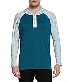 Herren-Kapuzenpullover mit LSF 50+, langärmlig, LSF/UV-Schutz, leicht, schnell trocknend, für leichtes Angeln, Workout, Wandern, Dunkelschwarz + Aquablau, 4X-Large