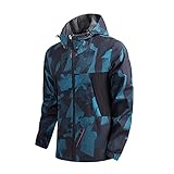 Wasserdichte Herren-Wanderjacke mit Kapuze, Mantel, Herren, leichte Jacke, Outdoor-Sport, dünne Baseballmäntel mit Reißverschlusstaschen, blau, L