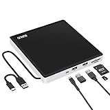 BUNUD Externes CD DVD Laufwerk, USB 3.0 Type-C CD DVD Brenner mit SD TF & USB Slot Slim Optical Drive CD DVD-Laufwerke für Laptop Mac PC Windows 11/10 MacBook Pro Air Apple iMac PC