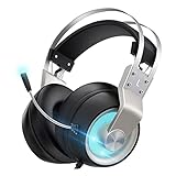 Gaming Headset mit Mikrofon für PC, 3,5mm und USB-Anschluss, 50mm-Treiber, Inline Lautstärkeregler, Over Ear Kopfhörer LED, Gamer Headsets mit Noise Cancelling, Laptop,Computer,PS5,PS4,Xbox One