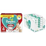 Pampers Windeln Pants Größe 4 (9-15kg) Baby-Dry, Maxi, 160 Höschenwindeln MONATSBOX & Aqua Pure Baby Feuchttücher, 864 Tücher (18 x 48) Mit 99% Purem Wasser, Dermatologisch Getestet, Für Neugeborene