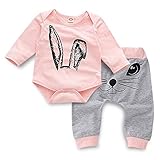 YEBIRAL Baby Mädchen Langarm Pink Romper Cartoon Kaninchen Hose Kleinkind Baumwolle Outfits Set für 0-24 Monate