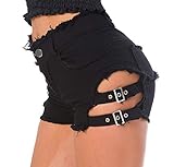 DELEY Frauen Hohe Taille Denim Jeans Shorts Mini Hot Pants Sexy Clubwear Sommer Strand Hose Schwarz Größe S