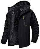 MAGCOMSEN Arbeitsjacke Herren Warm Gefüttert Ski Jacke Übergangsjacke Verdickt Winterjacke Männer Atmungsaktiv Jagdjacke Wasserdicht Dicke Thermo mit Stehkragen Schwarz M