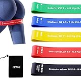 FNG8 Fitnessbänder Set Bedruckt mit Übungen auf Deutsch - Trainingsband Fitnessband Set mit 5 Stufen Widerstand - Fitness Band Aus Hautfreundlichem Latex - Unisex Terra Band für Physio und Sport