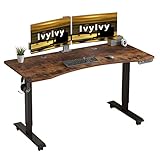 IvyIvy Höhenverstellbarer Schreibtisch (140 x 76 cm) - Sitz- & Stehpult Schreibtisch Höhenverstellbar Elektrisch mit 4 Memory-Steuerung, Braun Spleißbrett Tischplatte (mit Bogenmaß)