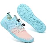 Mabove Strandschuhe Wasserschuhe Damen Schnell Trocknen Surfschuhe Schwimmschuhe Barfussschuhe Aquaschuhe Badeschuhe (Pink Blau V011,39 EU)