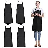 FunChaos 4 Packungen Schwarze Kochschürze, wasserdichte verstellbare Schürzen mit 2 Taschen, Männer Frauen Personalisierte Schürze für Kochen, Küche, Gartenarbeit, Restaurant, Kaffeehaus