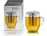 Creano Teeglas all in one 400ml, Große Teetasse mit Edelstahlsieb und Deckel aus Glas, Teebereiter in attraktiver Geschenkverpackung (1x 400ml)