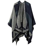 Winter Warme Poncho Schal Wrap - Herbst Open Front Cape Winddichte Strick Wolle Mantel Decke Kap-Schal Übergroße Winterdecke Reversible Schal Dicke Cardigan Coat für Frau Mädch Festliche Geschenke