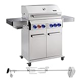 TAINO PLATINUM 4+2 Gasgrill Set mit Drehspieß Edelstahl 4 Brenner Keramik Sear-Burner Power-Zone Seitenbrenner Rotisserie-Set