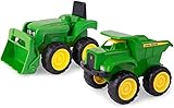 Sandkasten 42952 Spielzeugset John Deere Mini Bagger und Kipplader in Grün, Spielzeug Bagger und Kipplaster aus Kunststoff für Draußen, Geschenke für Kleinkinder 3 Jahren, Spiele für Draußen