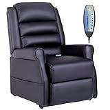 HOMCOM Massagesessel Aufstehsessel für Senior Elektrischer Relaxsessel Fernsehsessel mit Wärmefunktion Liegefunktion Aufstehhilfe Kunstleder Schwarz 83 x 88 x 110 cm