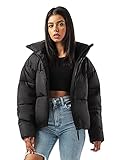 Burocs Damen Puffer Jacke - Cropped Fit Winterjacke - Warme Daunenjacke für kalte Tage - Wattierte Steppjacke wind- und wasserdicht - Quilted Winter Jacket - Kurz geschnitten, Größe:S, Farbe:Black