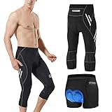 MEETWEE Herren 3/4 Radhose Fahrradhose, Kompression Radlerhose Leggings Radsport Hose für Männer Elastische Atmungsaktive 3D Schwamm Sitzpolster (Schwarz, XL)