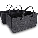 Mokot 2 Stk Filztasche, Kaminholzkorb Filz Einkaufstasche Filztaschen Shopper Groß Filzkorb Einkaufskorb ​für Holz Zeitungen Kaminholz Aufbewahrung 50 x 25 x 25 cm - Dunkelgrau