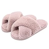 Fadezar Hausschuhe Damen Plüsch Pantoffeln Warme rutschfeste Flache Flip Flop Bequeme Filzhausschuhe für Damen Rosa EU 39/40 (Etikettengröße 40/41)