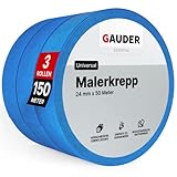 GAUDER Malerkrepp (24 mm x 50 m) | 3x Kreppband für Malerarbeiten und Renovierungen | Abklebeband zum Streichen, Lackieren, Renovieren