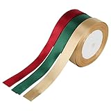 KOSHIFU 3 Rollen Geschenkband Weihnachten Breit 20mm Satinband Weihnachtsbänder mit Draht Schleifenband Dekoband für Geschenke Verpakung Deko Weihnachten Dekoration (Grün Gold Rot)