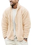 Gemijacka Teddy Fleece Sweatjacke Herren Stehkragen Fleecejacke Herbst Winter Weich Übergangsjacke mit mehrerer Farbe, Beige, M