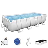 Bestway Power Steel Frame Pool Komplett-Set mit Sandfilteranlage 549 x 274 x 122 cm, lichtgrau, eckig