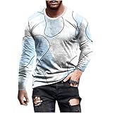 Herren Langarm Shirt mit tiefem V-Ausschnitt Poloshirts Herren Langarm Rundhals Print T-Shirt Herren Männer T-Shirt Longsleeve Männer Basic Karneval